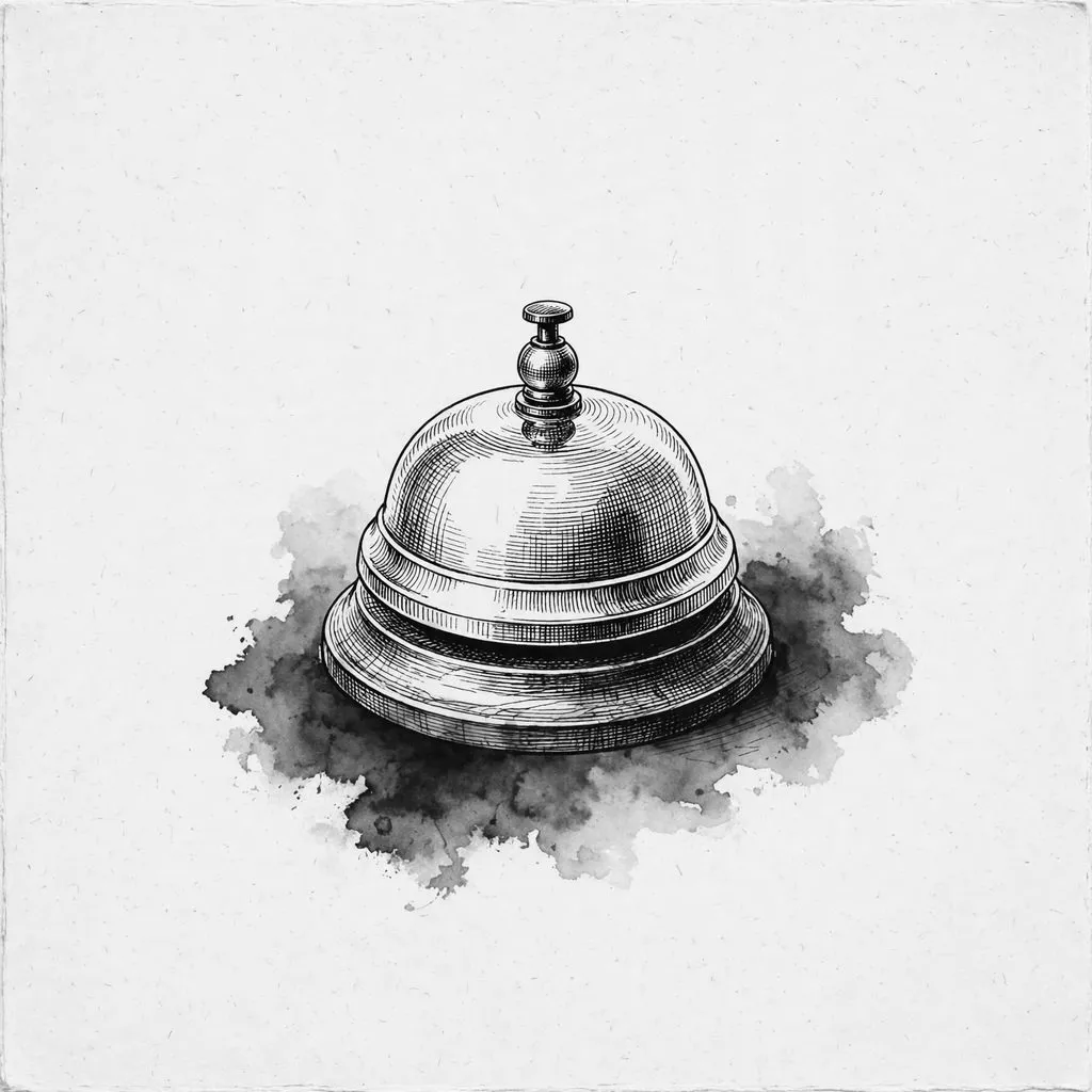 A concierge desk bell in black ink
